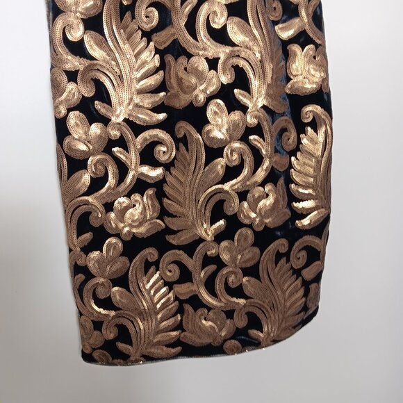 alice +olivia inka mock neck dress in black and gold size6 - Picture 3 of 8